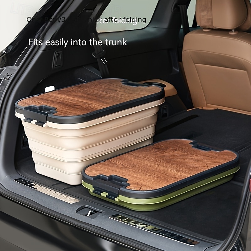 1pc Outdoor camping picnic basket, folding table, folding basket, spring outing storage basket, camping hand-held basket, Box, Cabinet, Rack for Outdoor Storage4