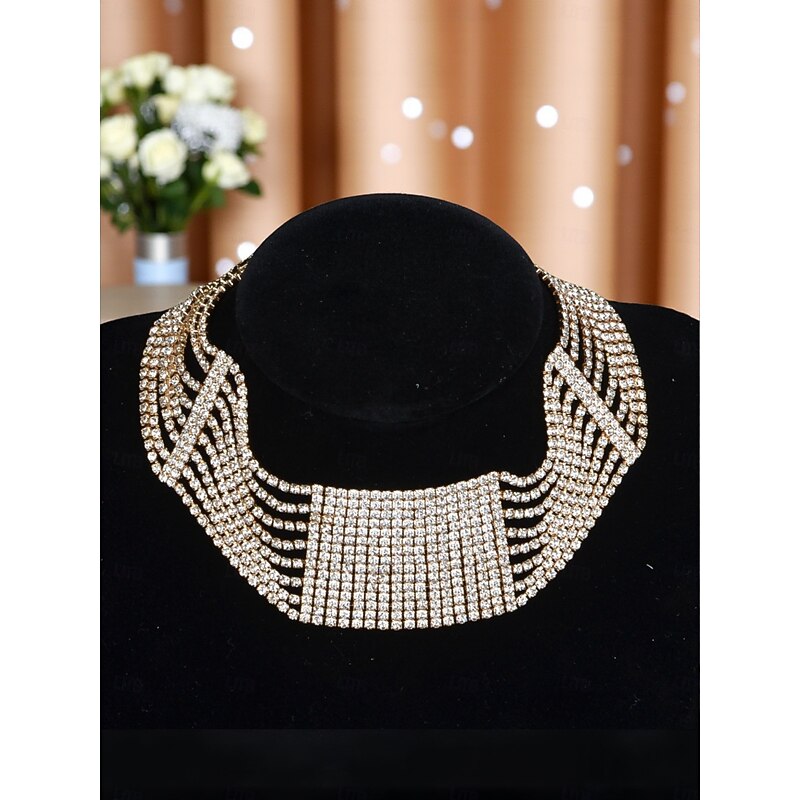 Women's Rhinestone Multi-Strand Choker Necklace - Sparkly Statement Jewelry for Glamorous Party and Evening Wear3