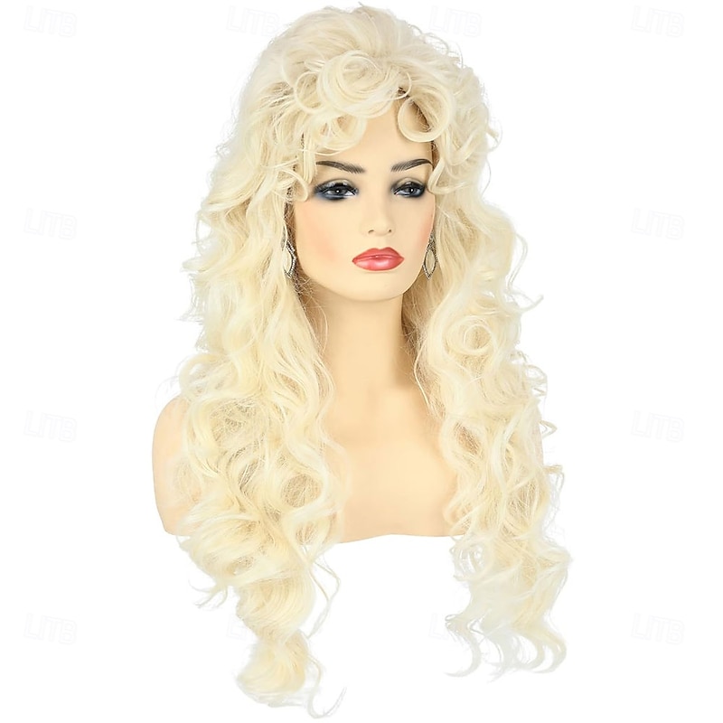 Long Blonde Bombshell Wig for Women Inspired Costume with Curly Platinum Blond Hair Funny Beehive 80s Drag Queen Wig for Halloween Parties & Cosplay4