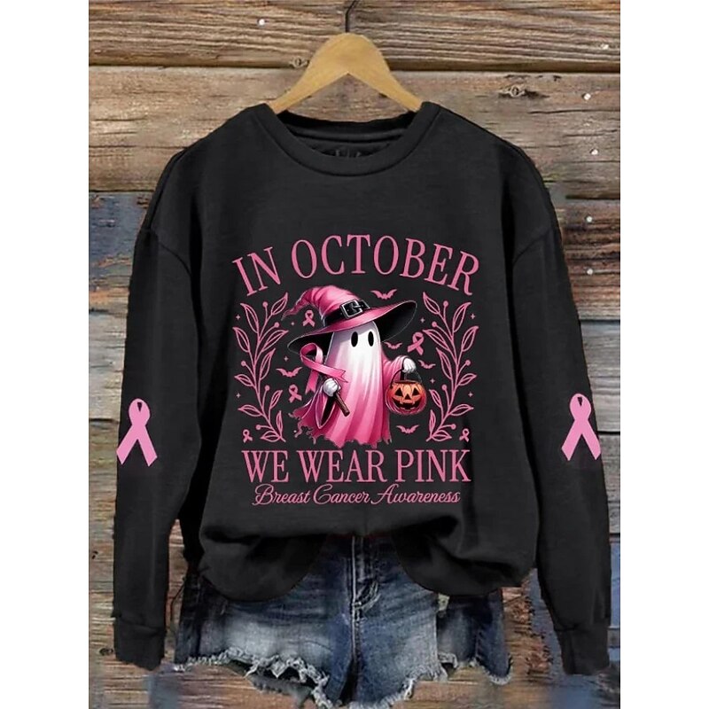 Halloween Women's Pullover Sweatshirt Ghost Graphic Animal Cat Fashion Casual Long Sleeve Crew Neck Round Neck Regular Tops Street Dailywear Casual Print Black White Pink Orange Dark Blue Fall Winter