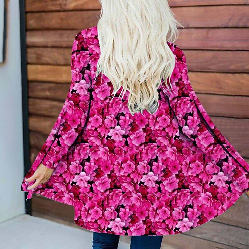 Women's Casual Jacket Warm Comfortable Irregular Hem Open Front Elegant Vintage Fashion Modern Floral Street Casual Athleisure Daily Long Collarless Loose Fit Long Sleeve Outerwear Pink Blue Purple3