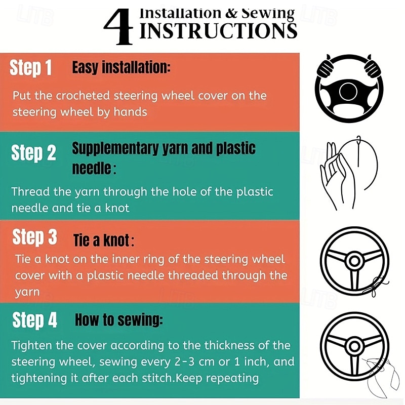 3-Piece Set Halloween Skull Crochet Car Steering Wheel Cover - Handmade Warm & Non-Slip Fabric Accessory for Vehicle Interior2