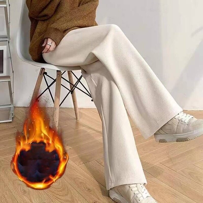 Women's Sports Fleece Pants Staright Leg Pants Thick Thermal Warm High Waist Gym Athletic Pilates Bottoms Solid Color Black Beige Winter Sports Activewear Loose Fit