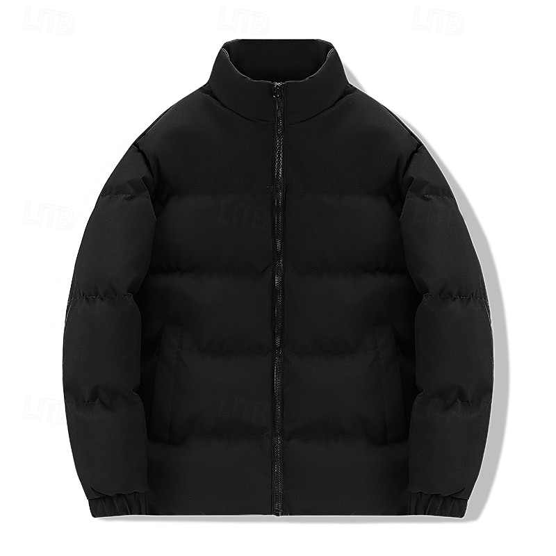 Men's Puffer Jacket Casual Jacket Padded Outdoor Vacation Warm Zipper Pocket Fall Winter Plain Fashion Streetwear Standing Collar Regular Black Sky Blue Army Green Beige Jacket2