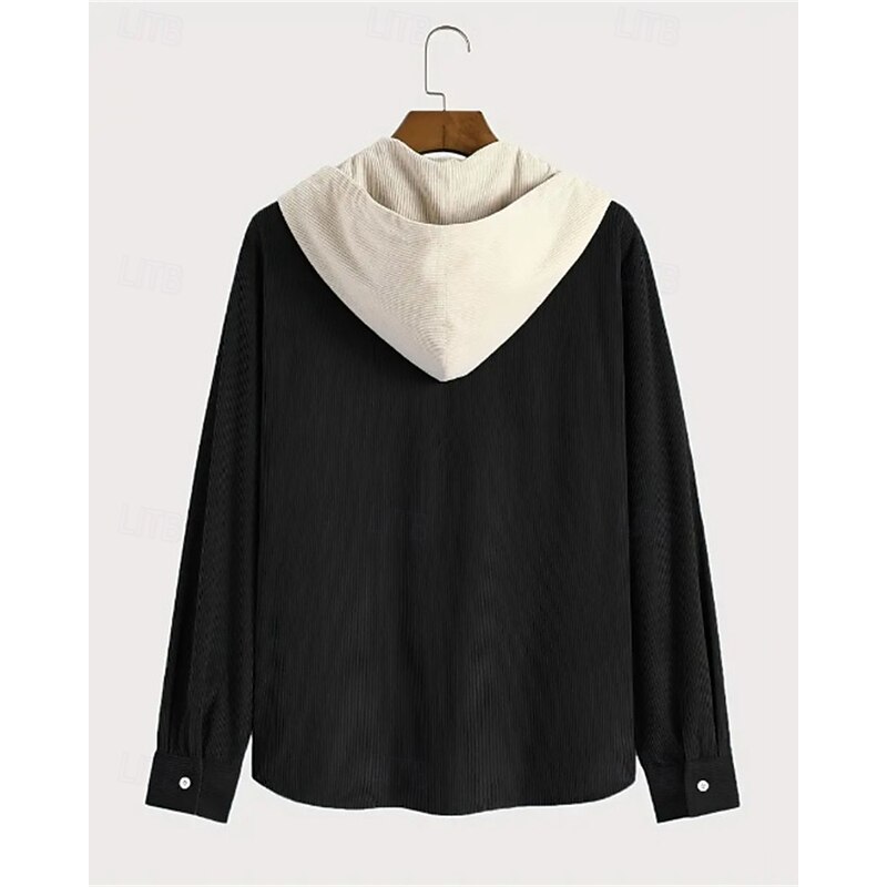 Men's Lightweight Jacket Corduroy Jacket Casual Jacket Vacation Daily Breathable Pocket Fall Winter Color Block Fashion Classic Hooded Regular Black Blue Army Green Jacket4