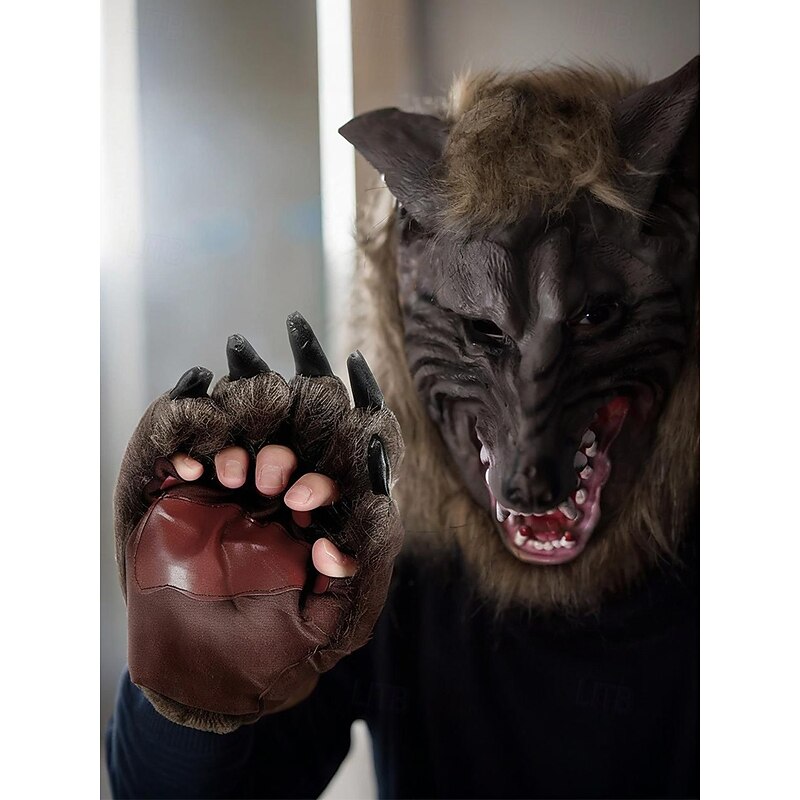 Men's Werewolf Claw Gloves – Faux Fur and Leather Halloween Gloves with Pointed Claws, Perfect for Halloween Costumes and Parties4