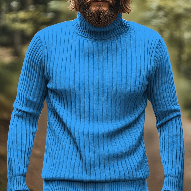 Men's Pullover Sweater Jumper Knit Sweater Ribbed Knit Regular Tops Knitted Plain Turtleneck Fashion Basic Vacation Daily Wear Clothing Apparel Fall Winter Black White M L XL3
