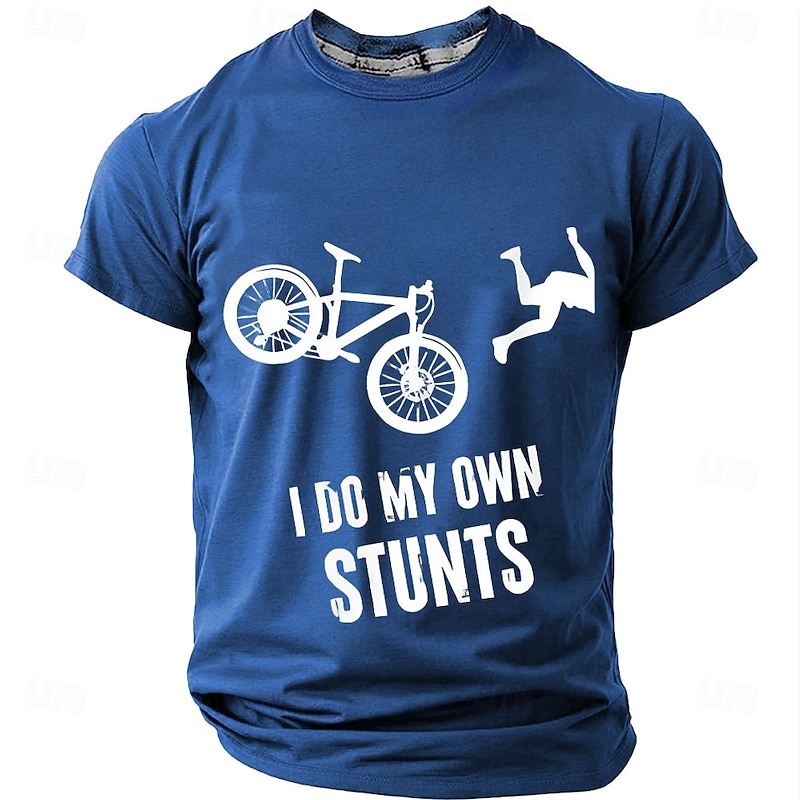 Men's Short Sleeve T-Shirt, Funny Cycling Bicycle Graphic 'I Do My Own Stunts' Print3