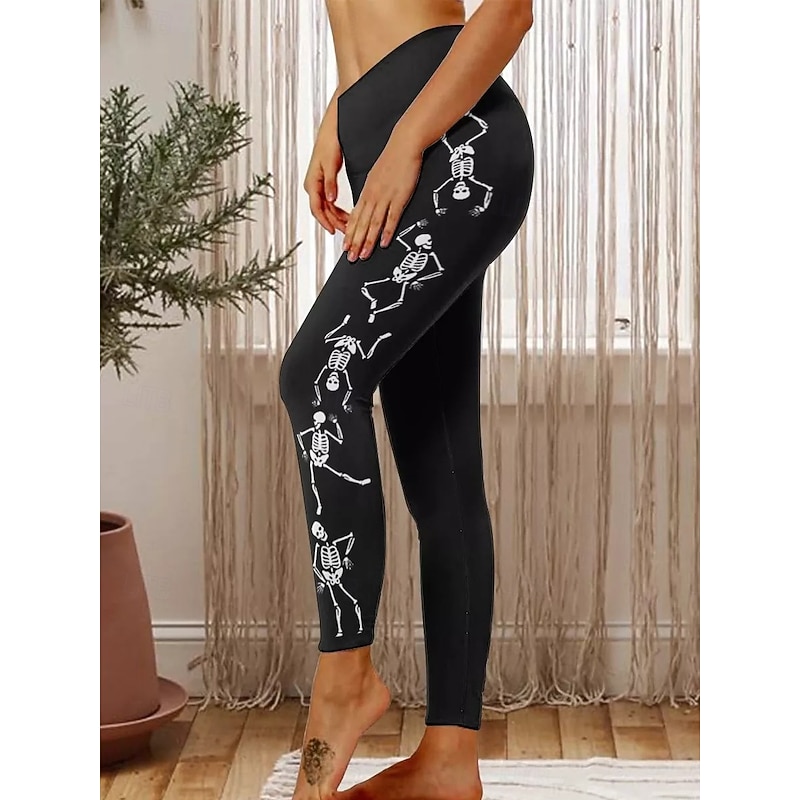 Women's Leggings Vacation Vintage Fashion Full Length High WaistPantsHalloween Graphic Skull Halloween Printing Soft Breathable Stretchy Formal Outdoor Vacation White Spring Fall Winter Slim Fit