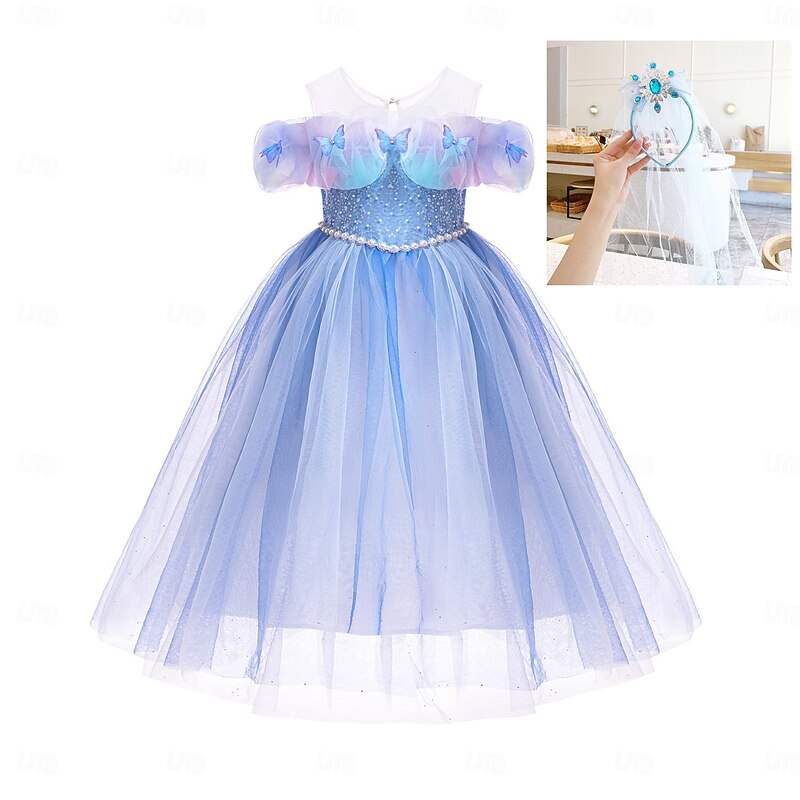 Kids Girls' Dress Solid Color Short Sleeve Party Performance Halloween Dress Cosplay Costume Casual Fashion Cute Polyester Summer 4-12 Years Multicolor Blue2