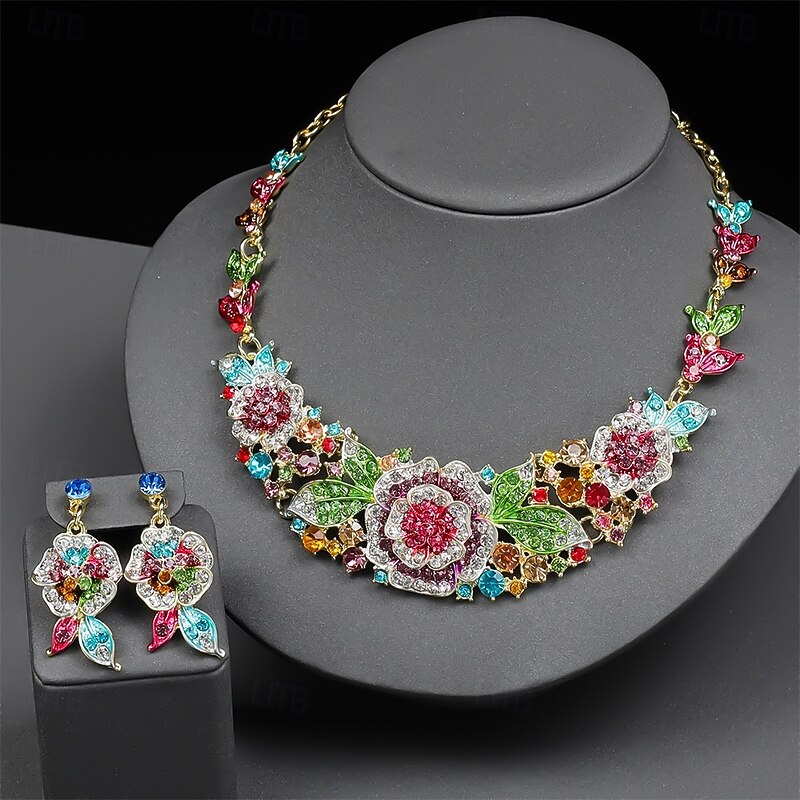 Jewelry Set Two-piece Suit Cubic Zirconia Chrome 1 Necklace Earrings Women's Elegant Vintage Fashion Vintage Style Classic Floral Jewelry Set For Wedding Party Wedding Guest2