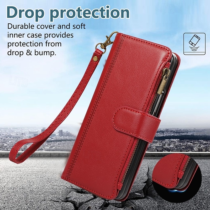 Phone Case For Samsung Galaxy Z Fold 7 Z Fold 6 Z Fold 5 Z Fold 4 Back Cover Zipper with Lanyard Kickstand Retro TPU PU Leather3