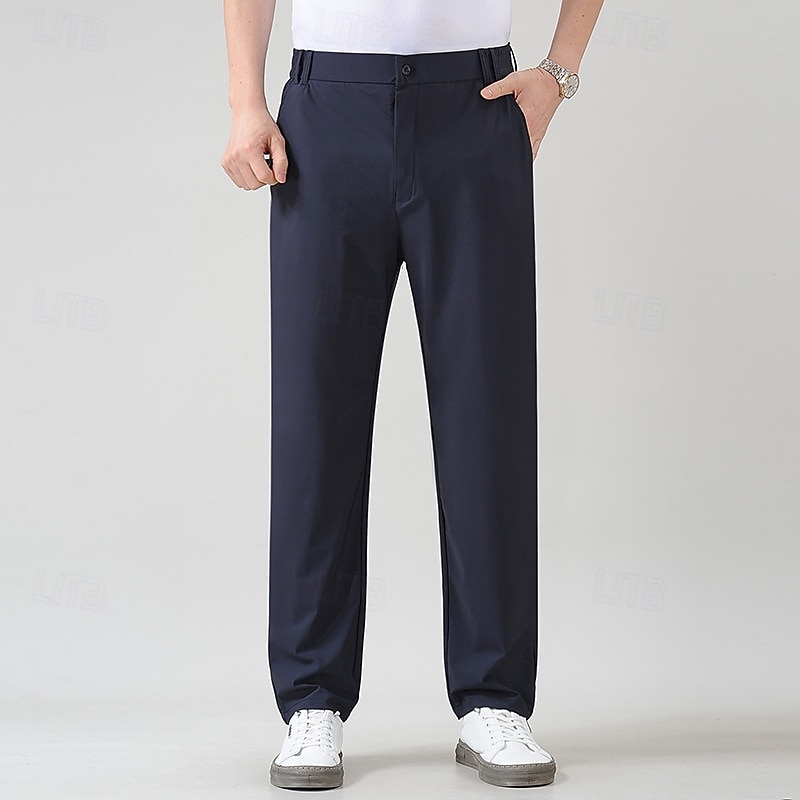 Men's Dress Pants Trousers Suit Pants Pocket Elastic Waist Plain Comfort Breathable Full Length Party Business Daily Fashion Streetwear Black Navy Blue Stretchy2