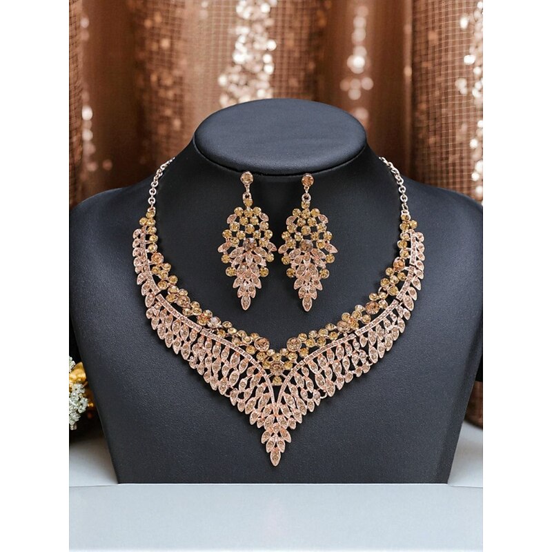 Women's Gold-Tone Necklace and Earring Set with Red Crystal Accents - Glamorous Party Jewelry3