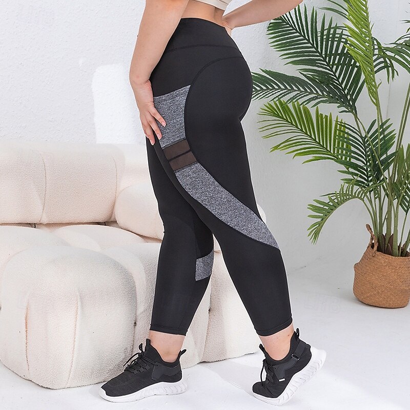 Women's Compression Pants Yoga Leggings with Pockets Large Size Tummy Control High Waist Gym Athletic Running Bottoms Color Block Black Fall Sports Activewear4