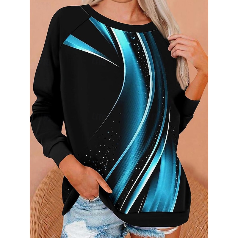 Women's Sweatshirts Graphic Geometric Abstract Fashion Casual Long Sleeve Crew Neck Regular Tops Casual Print White Blue Fuchsia Orange Dark Blue Summer Spring Fall