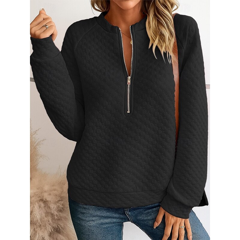 Women's Zip Up Sweatshirts Casual Long Sleeve V Neck Regular Tops Half Zipper Quarter Zipper Black White Pink Gray Spring Fall4