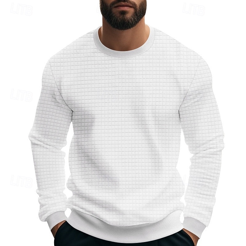 Men's Sweatshirt Waffle Sweatshirt Pullover Hoodie Sweatshirt Pullover Black White Army Green Khaki Gray Crew Neck Plain Textured Sports & Outdoor Casual Daily Streetwear Cool Sportswear Spring2