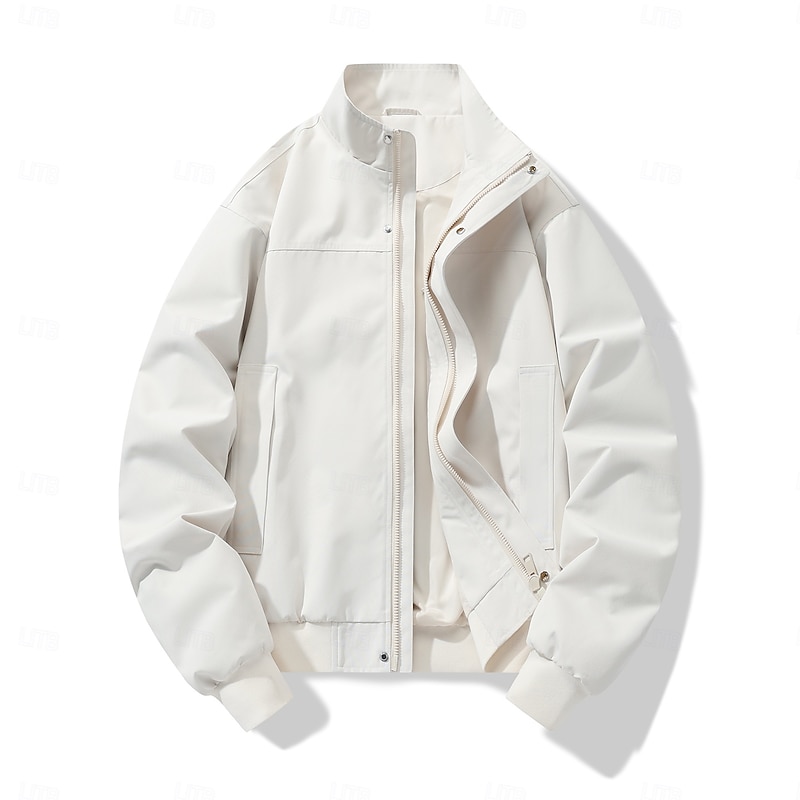 Men's Jacket Casual Jacket Outdoor Vacation Warm Zipper Pocket Fall Winter Plain Fashion Streetwear Standing Collar Regular Black Army Green Beige Gray Jacket3