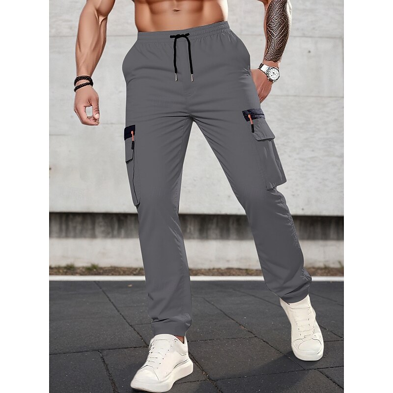 Men's Cargo Pants Tactical Pants Trousers Drawstring Zipper Pocket Plain Comfort Full Length Outdoor Party Business Fashion Streetwear Black Navy Blue Micro-elastic4