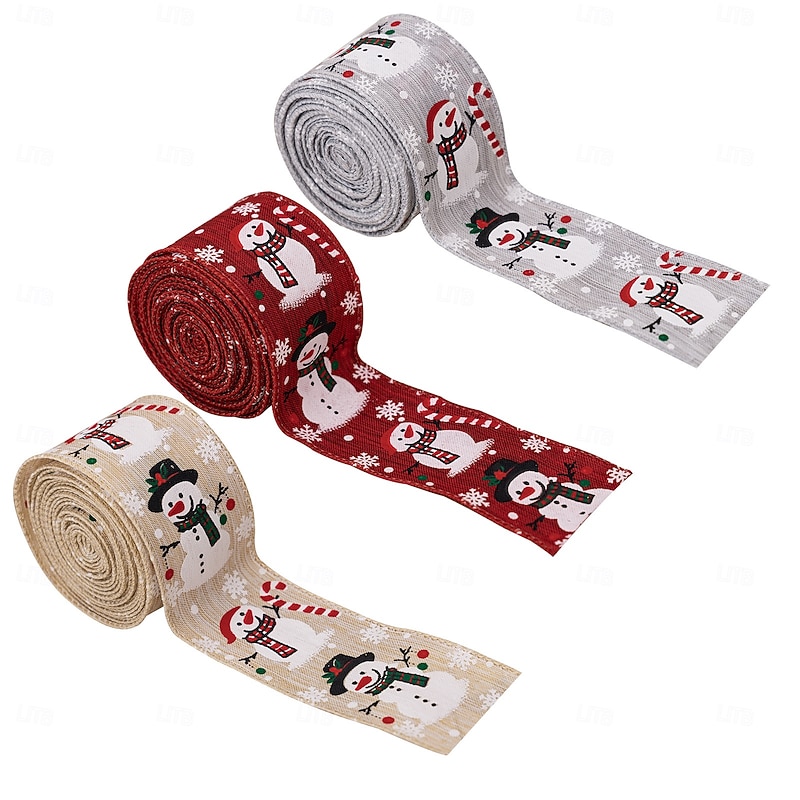 3pcs Christmas Ribbon Snowman Woven Ribbon Holiday Tree Decoration Gift Wrapping Ribbon Festive Decorative Tape4