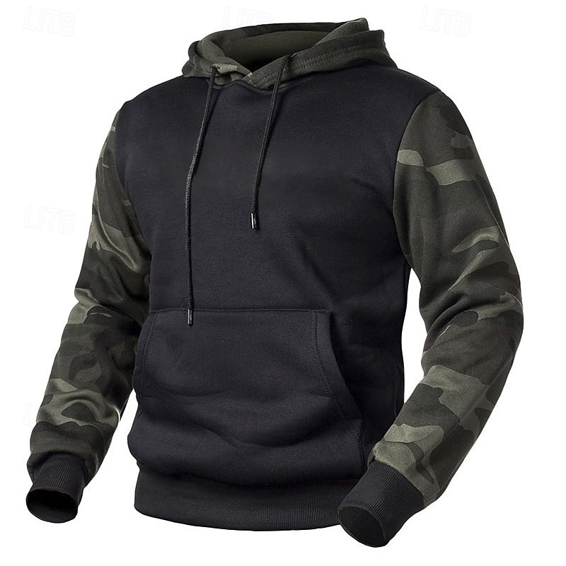 Men's Hoodie Pullover Hoodie Sweatshirt Camo Hoodie Black Army Green Khaki Hooded Camouflage Patchwork Color Block Sports & Outdoor Casual Daily Streetwear Cool Sportswear Fall & Winter Clothing