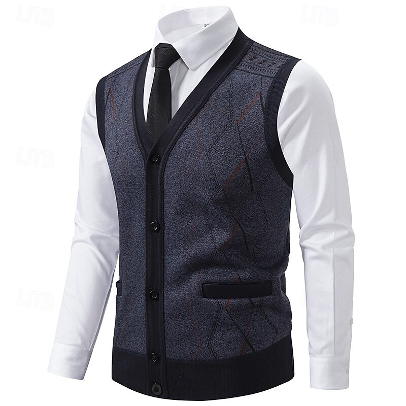 Men's Sweater Sweater Vest Dress Sweater Cardigan Sweater Knit Sweater Ribbed Knit Regular Tops Knitted Ribbed Geometric V Neck Fashion Shawls Business Casual Clothing Apparel Fall Winter Burgundy4