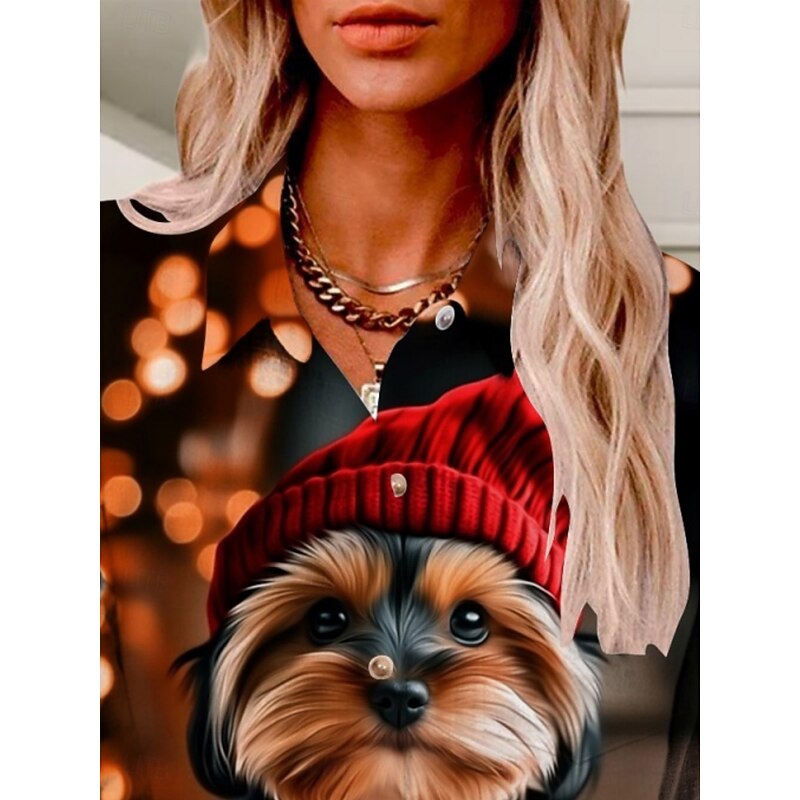 Women's Shirt Dog Active Daily Stylish Long Sleeve Shirt Collar Regular Tops Daily Holiday Buttons Print Black Summer Spring Fall3