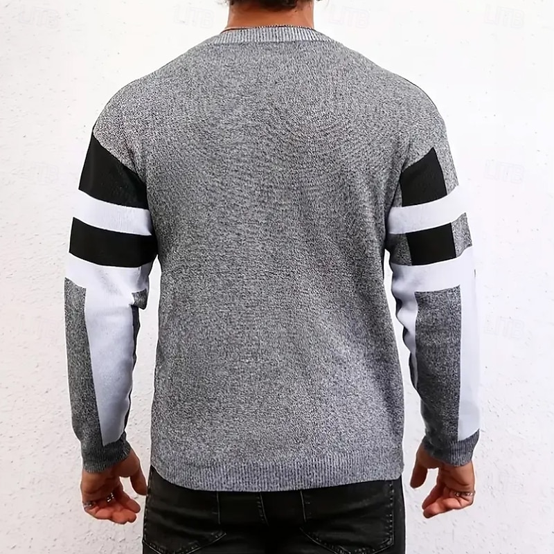 Men's Color Block Pullover Sweater Jumper Knitwear Crewneck Casual Vacation Home Daily 3D Print Knitting Keep Warm Long Sleeve Spring Fall Winter Black-white2