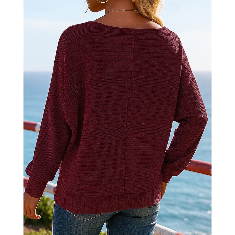 Women's Pullover Sweatshirt Casual Tops Batwing sleeves Top Athleisure Fall Solid Colored Fashion Outdoor Travel Sportswear Activewear Black Burgundy Khaki2