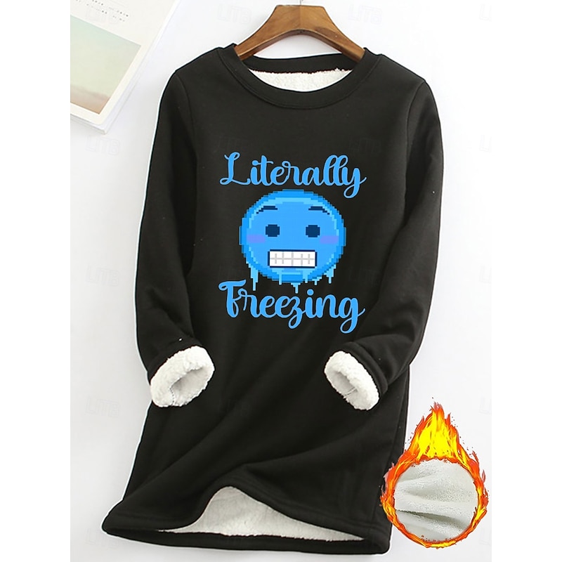 Women's Pullover Sweatshirt Fleece Lined Warm Pajamas Graphic Letter Warm Casual Fuzzy Long Sleeve Crew Neck Round Neck Regular Tops Street Casual Black Yellow Pink Dark Pink Gray Spring Fall Winter4