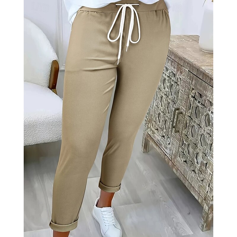 Women's Slacks Straight Streetwear Casual Full Length Natural Plain Drawstring Comfortable Street Holiday Daily Wear Dark-Gray Black Green ash-colored Fall Regular Fit4