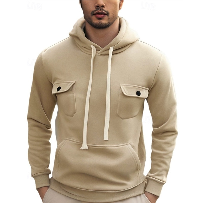 Men's Hoodie Fleece Hoodie Black Army Green Khaki Dark Gray Hooded Plain Pocket Sports & Outdoor Daily Holiday Polyester Streetwear Basic Casual Fall Winter Clothing Apparel Hoodies Sweatshirts4