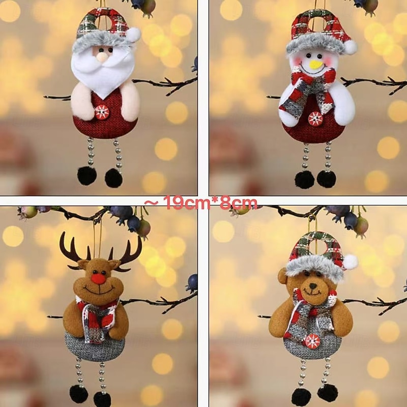 4pcs Christmas Plush Ornaments Decorations – Santa Claus Fabric Ornaments, Small Hanging Accessories for Christmas Tree, Gifts, Home and Holiday Decor4