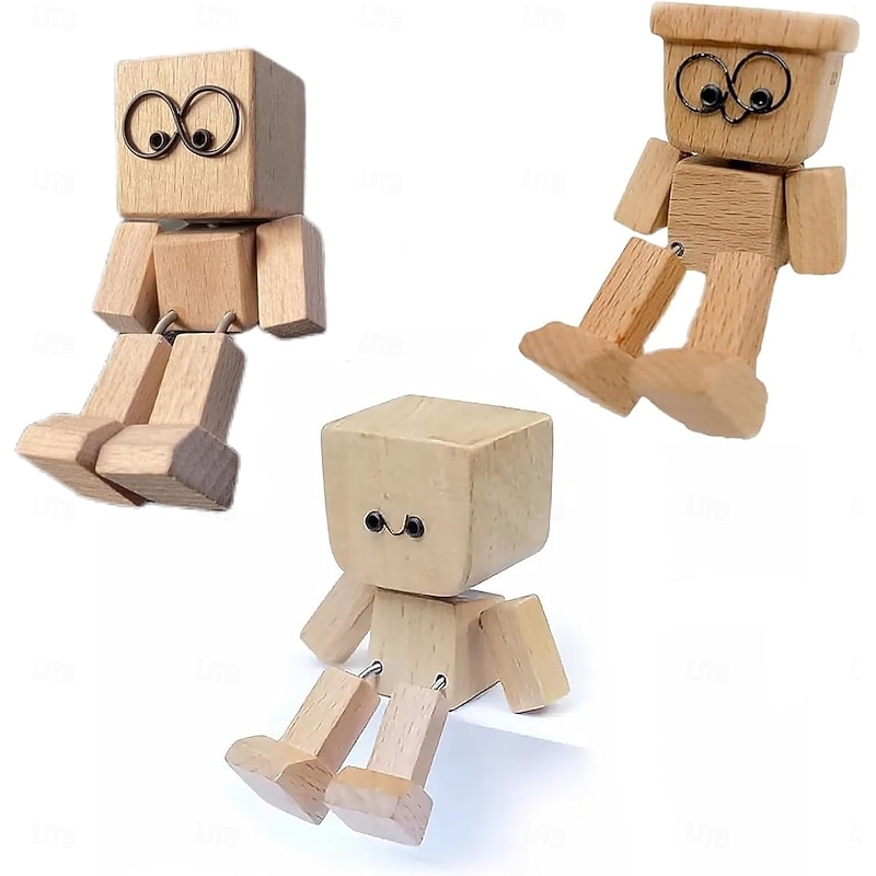 Shaking Wooden Man Figurine, Charming Little Wooden Figure That Sways Handmade Shaking Feet Wooden Car Dashboard Decorations Creative Wood Desktop Decor