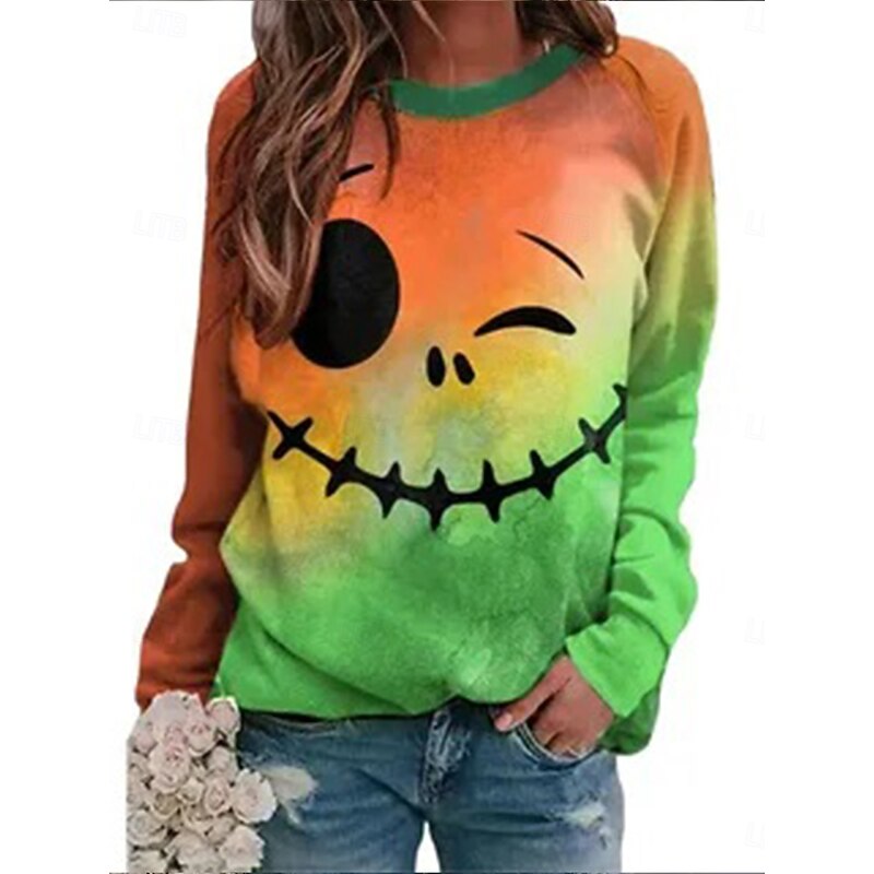 Halloween Women's Sweatshirts Monster Graphic Fashion Casual Long Sleeve Crew Neck Regular Tops Casual Print Black White Orange Green Summer Spring Fall3