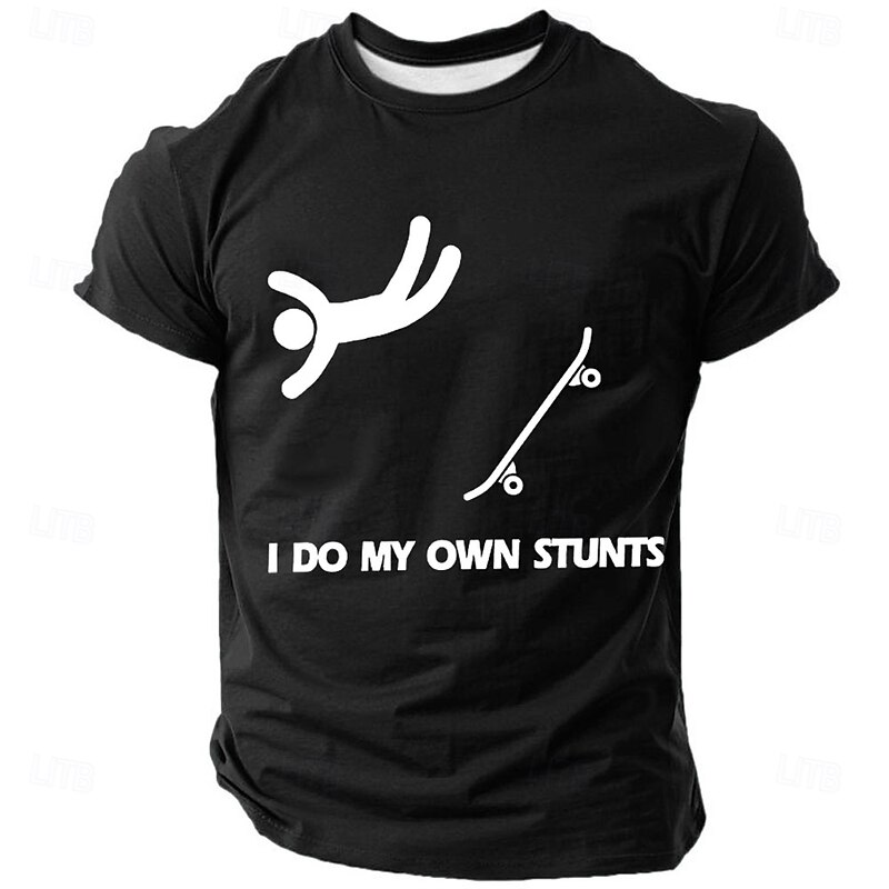 Men's Short Sleeve Graphic Tee - "I Do My Own Stunts" Funny Skateboard Humor4