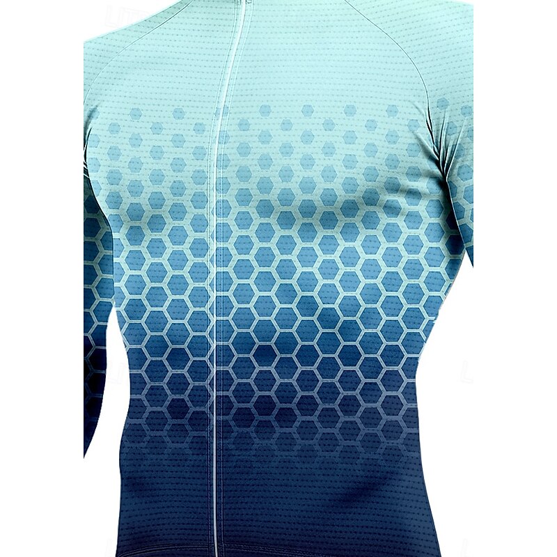 Men's Tops Cycling Jersey Graphic Geometric Gradient Long Sleeve Bike Jacket Jersey Top with 3 Rear Pockets Sun Sun Protection Sunscreen Quick Dry Sports Blue Clothing Apparel3