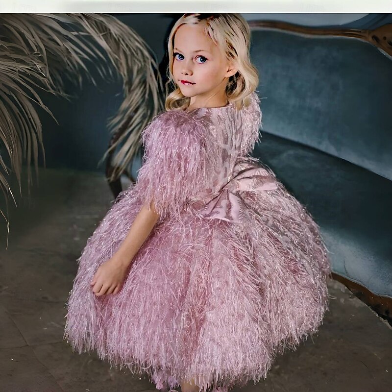 Kids Girls' Party Dress Solid Color Short Sleeve Performance Mesh Princess Sweet Mesh Mid-Calf Sheath Dress Tulle Dress Summer Spring Fall kids Black White Pink2