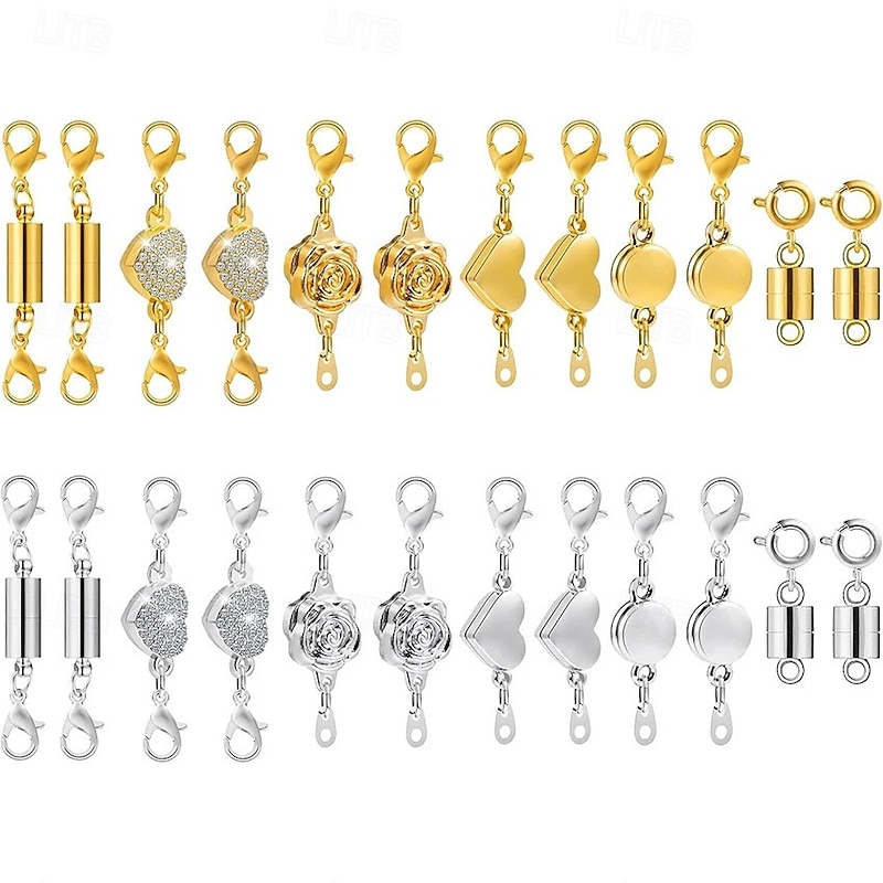 24 Pcs  Magnetic Necklace Clasps and Closures 6 Styles, Round, Cylindrical, Tubular Jewelry Magnetic Clasp Connector Locking Magnetic Clasp Bracelet Extender for Jewelry Making