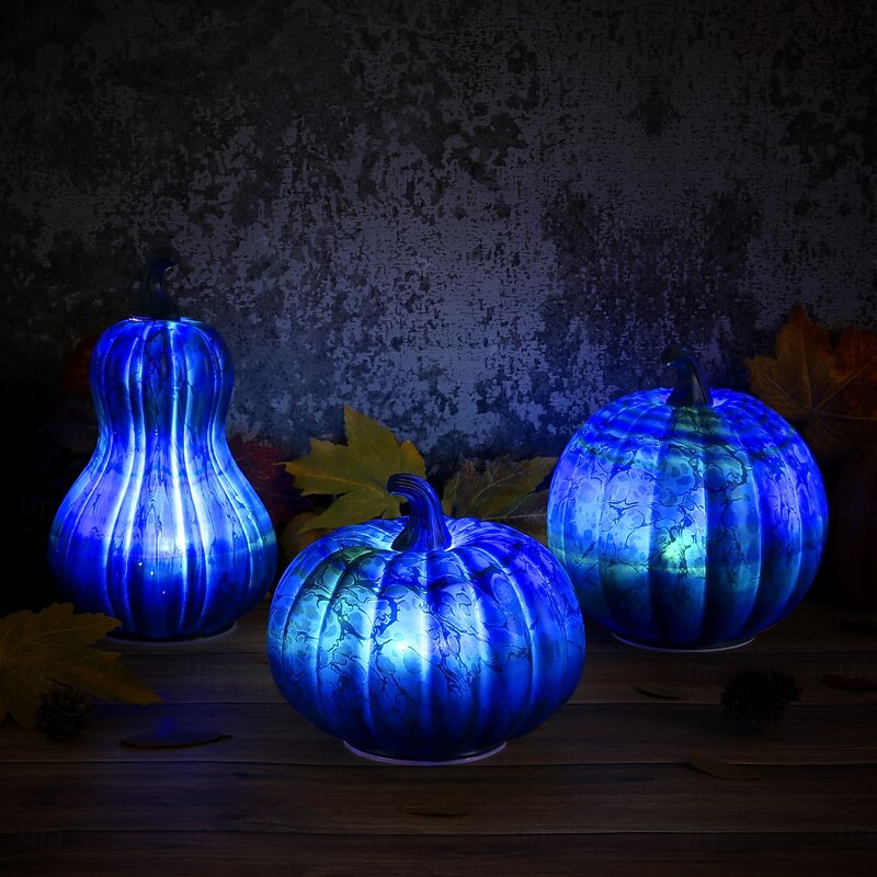 1 Pc Halloween Running Lantern Colorful Pumpkin Ornament Light Glass Pumpkin Glass Crafts Timed Function Indoor and Outdoor Decorative Lights