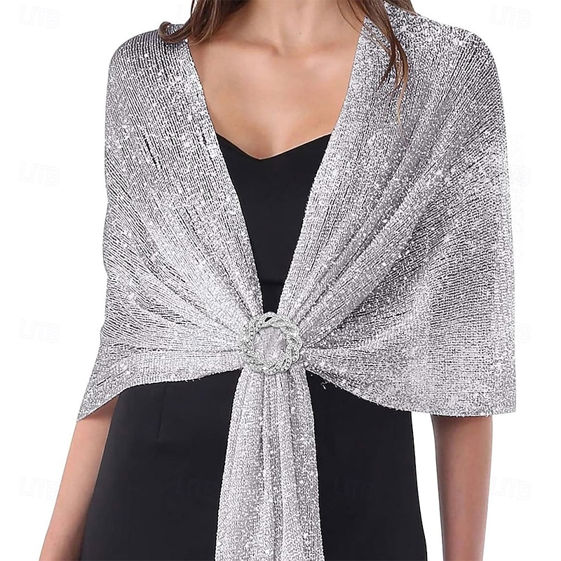 Women's Shawls and Wraps for Evening Dresses Glitter Shawls Fringe Bridal Capelet for Bride and Bridesmaid3