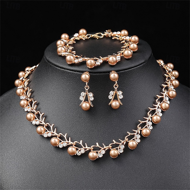 Jewelry Set Three-piece Suit Pearl Pearl Chrome 1 Necklace Earrings Necklace Women's Elegant Vintage Fashion Vintage Style Classic Floral Jewelry Set For Wedding Party Wedding Guest