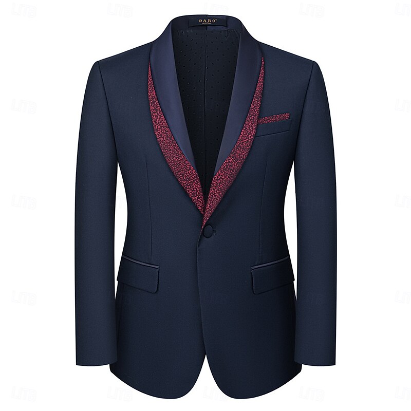 Men's Wedding Stage Party Suits Shawl Lapel Dark Blue Formal Patchwork Slim Fit 3 Piece Single Breasted One-button2