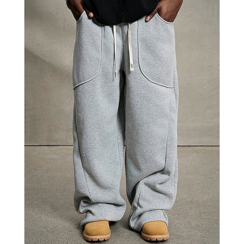 Men's Sweatpants Wide Leg Sweatpants Trousers Drawstring Pocket Elastic Waist Plain Comfort Sports Outdoor Daily Fashion Casual Gray Micro-elastic2