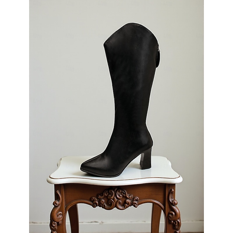 Women's Black Knee High Boots with Side Zipper -Chic Urban Casual Fashion Footwear for Everyday Wear4