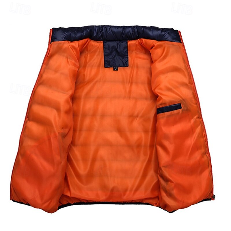 Men's Winter Coat Puffer Jacket Padded Jacket Pocket Polyster Vacation Daily Wear Date Regular Fashion Casual Comfortable Thermal Warm Winter Solid / Plain Color Black Red Dark Blue Light Sky Blue4