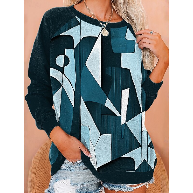 Women's Sweatshirts Graphic Geometric Fashion Casual Long Sleeve Crew Neck Regular Tops Casual Print White Red Blue Purple Green Summer Spring Fall3