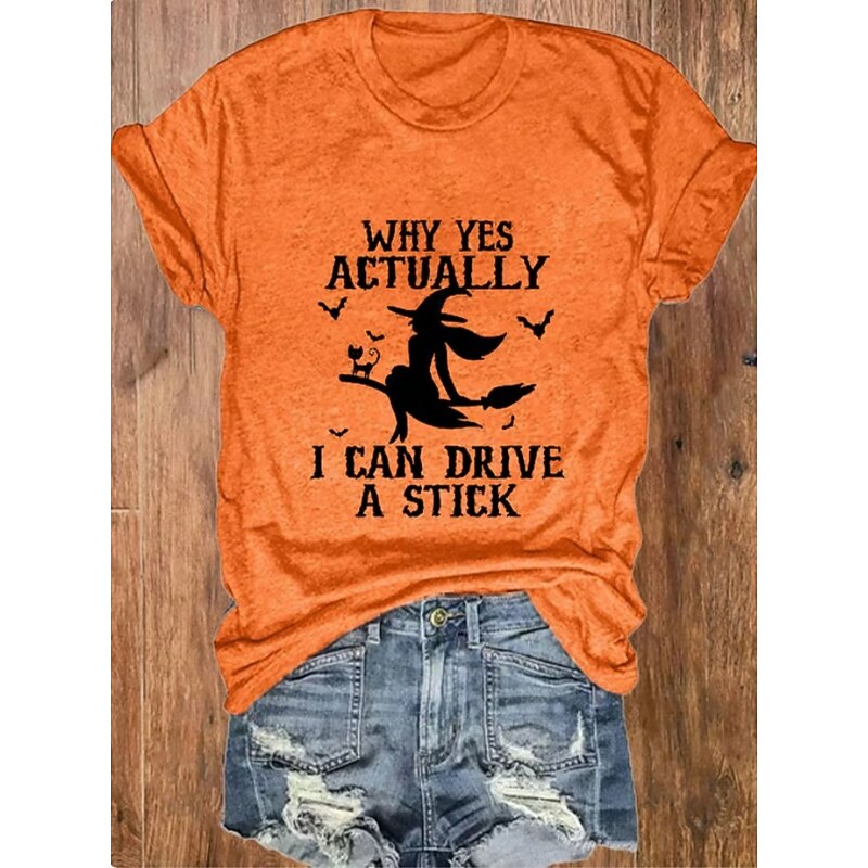 Halloween Women's T shirt Monster Graphic Witch Vintage Stylish Classic Short Sleeve Crew Neck Round Neck Regular Tops Daily Weekend Print Black White Orange Khaki Light Grey Summer Spring Fall2