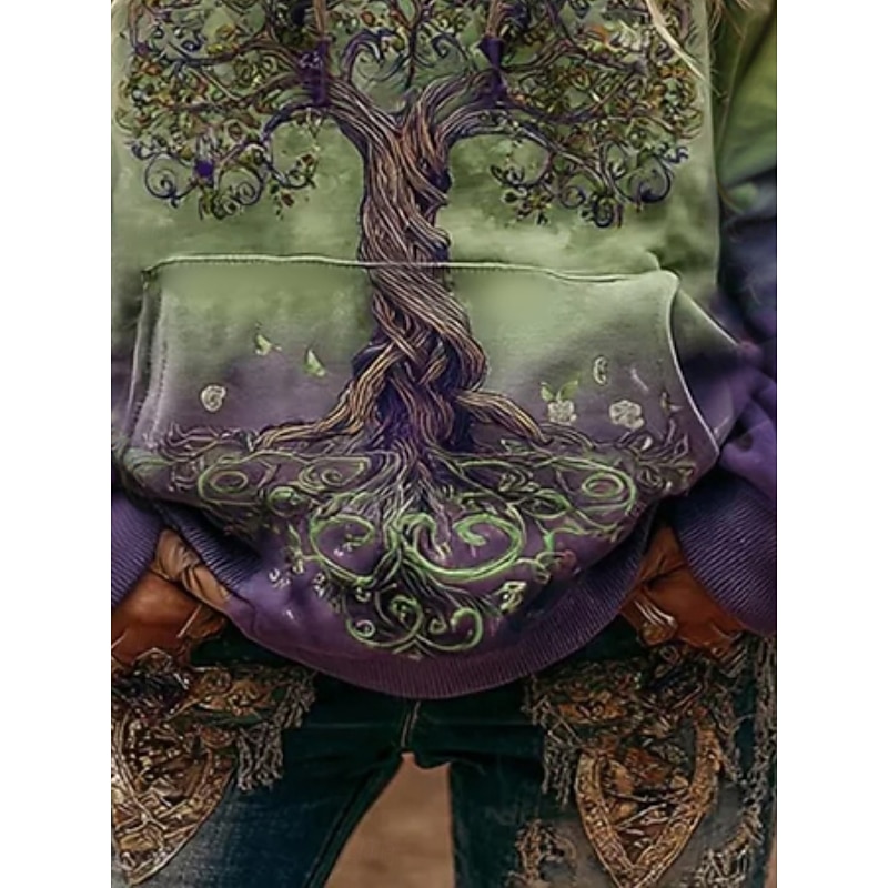 Women's Hoodies Graphic Vintage Daily Casual Long Sleeve V Neck Regular Tops Tribal Tree Of Life Vintage Designer Basic Print Vacation Street Going out Daily Holiday Print Green Fall Winter3
